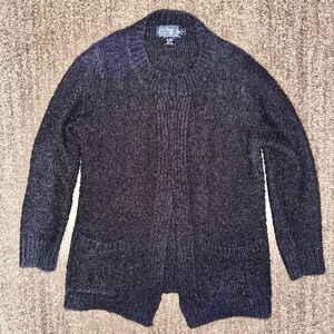 Le Chois Women's Vintage Acrylic Black Open Front Cardigan Sweater Size Small